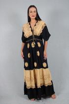 Vestido Longo Indiano Bordado Artesanal Boho Chic Elegante para Festa de Verão -5018