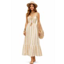 Vestido Longo Indiano Bordado em Fios Dourados