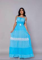 vestido longo indiano com lese azul