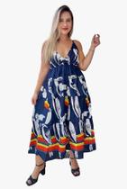 Vestido Longo Indiano Estampado Alça c/ Regulagem e Elastec Cod.02
