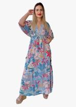 Vestido Longo Indiano Estampado Manga Curta Viscose Cod.164 Vestido Longo Indiano Estampado Manga Curta Viscose Cod.164