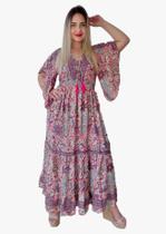Vestido Longo Indiano Estampado Toque de Seda-Cod.LDR16025 Vestido Longo Indiano Estampado Toque de Seda-Cod.LDR16025