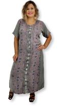 Vestido Longo Indiano Estonado Manga Curta Viscose 020