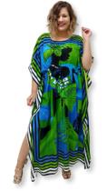 Vestido Longo Indiano Kaftan Viscose Estampa Africana Plus