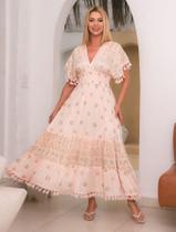 Vestido Longo Indiano Lurex Estampado Boho Vestido Longo Indiano Lurex Estampado Boho
