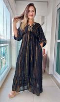 Vestido Longo Indiano Lurex Luxo Boho Chic c/ Bolsos e Forro-cod.112 Vestido Longo Indiano Lurex Luxo Boho Chic c/ Bolsos e Forro-cod.112