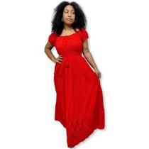 Vestido Longo Indiano Manga Ciganinha Liso em Lesi Plus Size