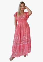 Vestido Longo Indiano Manga Curta Lurex Luxo C/ Forro Cod 04