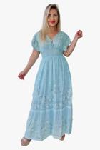 Vestido Longo Indiano Manga Curta Lurex Luxo C/ Forro Cod 04B