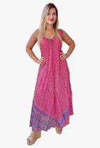 Vestido Longo Indiano Regata Estampado Plus Size Toque de Seda-Cod.1005