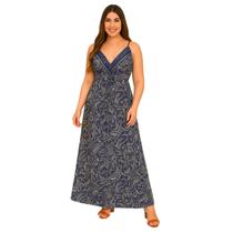 Vestido Longo Indiano Vih Triny Azul Estampado Floral Geométrico Vestido Longo Indiano Vih Triny Azul Estampado Floral Geométrico
