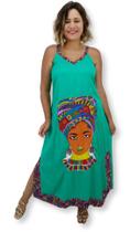 Vestido Longo Indiano Viscose Africana Colorido Decote em V - Sarat Moda Indiana