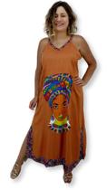 Vestido Longo Indiano Viscose Africana Colorido Decote em V