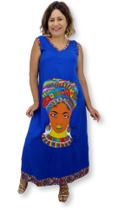Vestido Longo Indiano Viscose Africana Colorido Decote em V