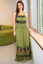 Vestido Longo INDY Estampa Flowers Verde Claro