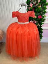 Vestido Longo Infantil Enjoy Laura com Peito Rendado na Cor Terracota Vestido Longo Infantil Enjoy Laura com Peito Rendado na Cor Terracota