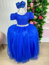 Vestido Longo Infantil Laura com Peito Rendado Azul Royal - Coleção Enjoy Vestido Longo Infantil Laura com Peito Rendado Azul Royal - Coleção Enjoy