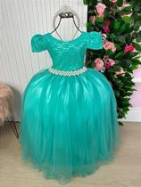 Vestido Longo Infantil Laura com Peito Rendado Verde Tiffany