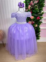 Vestido Longo Infantil Laura Lilás com Renda e Tule