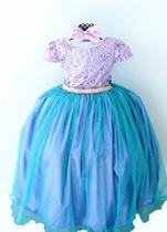 Vestido Longo Infantil Lilás E Azul Princesa Sophia Sereia