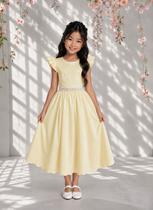 Vestido Longo Infantil Social Amarelo Manteiga Festa Formatura Casamento Pérolas Princesa Florista Aniversário Vestido Longo Infantil Social Amarelo Manteiga Festa Formatura Casamento Pérolas Princesa Florista Aniversário