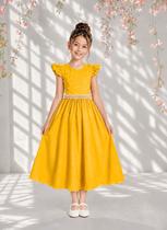 Vestido Longo Infantil Social Amarelo Ouro Festa Formatura Casamento Pérolas Princesa Florista Aniversário Vestido Longo Infantil Social Amarelo Ouro Festa Formatura Casamento Pérolas Princesa Florista Aniversário