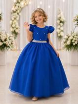 Vestido Longo Infantil Social Azul Cobalto Royal Festa Formatura Casamento Pérolas Princesa Florista Aniversário Vestido Longo Infantil Social Azul Cobalto Royal Festa Formatura Casamento Pérolas Princesa Florista Aniversário