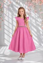 Vestido Longo Infantil Social Rosa Chiclete Festa Formatura Casamento Pérolas Princesa Florista Aniversário Vestido Longo Infantil Social Rosa Chiclete Festa Formatura Casamento Pérolas Princesa Florista Aniversário