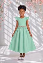Vestido Longo Infantil Social Verde Menta Festa Formatura Casamento Pérolas Princesa Florista Aniversário Vestido Longo Infantil Social Verde Menta Festa Formatura Casamento Pérolas Princesa Florista Aniversário
