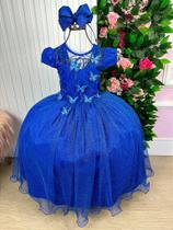 Vestido Longo Jardim Encantado Borboletas Azul Royal - Vila Lele