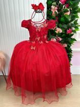 Vestido Longo Jardim Encantado Borboletas Vermelho Super Luxo Festa BEVESTVLLLLLNGJRDENCBBVML