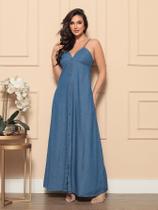 Vestido longo Jeans azul com alças botões luxo Vestido Jeans Feminina Elegante Alta Qualidade Vestido longo Jeans azul com alças botões luxo Vestido Jeans Feminina Elegante Alta Qualidade