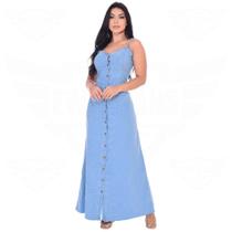 Vestido Longo Jeans de Alça Regata e botões Frontal (TAM P ao G2) Plus Size - EWF - Azul Claro