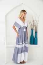 Vestido Longo Jeans Indiano com Renda Boho Chic Feminino