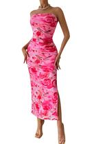 Vestido Longo Justo Floral sem alça PRETTYGARDEN Rosa M Vestido Longo Justo Floral sem alça PRETTYGARDEN Rosa M