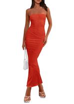 Vestido Longo Justo PRETTYGARDEN sem alça Sem Mangas Laranja XL