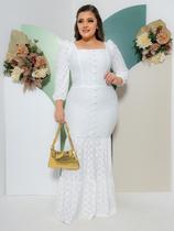 Vestido Longo Justo Sereia Malha Lese com Botões Festa Casamento