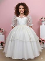 Vestido Longo Juvenil Off-white para Festa Luxo Casamento Eva