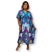 Vestido Longo Kaftan Indiana Plus Size Estampa Mão de Fátima Vestido Longo Kaftan Indiana Plus Size Estampa Mão de Fátima