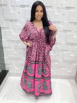 Vestido Longo Kaftan Indiano Estampada De Seda Plus Size 469