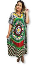 Vestido Longo Kaftan Plus Size Estampa Animal Print Mandala Vestido Longo Kaftan Plus Size Estampa Animal Print Mandala