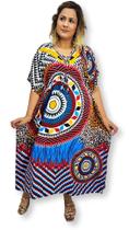 Vestido Longo Kaftan Plus Size Estampa Animal Print Mandala