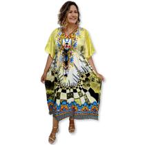 Vestido Longo Kaftan Plus Size Estampa Digital Indiana