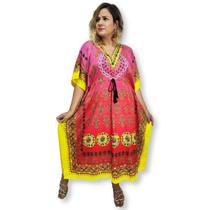 Vestido Longo Kaftan Plus Size Estampa Digital Indiana Vestido Longo Kaftan Plus Size Estampa Digital Indiana