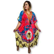 Vestido Longo Kaftan Plus Size Estampa Digital Indiana - Sarat Moda Indiana