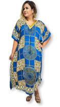 Vestido Longo Kaftan Plus Size Estampa Onça com Mandala Vestido Longo Kaftan Plus Size Estampa Onça com Mandala