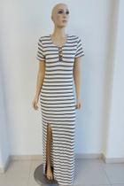 Vestido Longo Lado Avesso Listrado Off-White Vestido Longo Lado Avesso Listrado Off-White