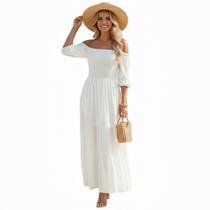 Vestido Longo Lastex Branco, ... Festas Eventos Confraternizações Final de Ano