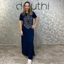 Vestido Longo Leão Coroa em Pedraria Vestido Longo Leão Coroa em Pedraria