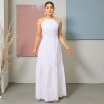 Vestido Longo Lese Elegante e Comportado Detalhes Bordado Cor:BrancoTamanho:UN Vestido Longo Lese Elegante e Comportado Detalhes Bordado Cor:BrancoTamanho:UN